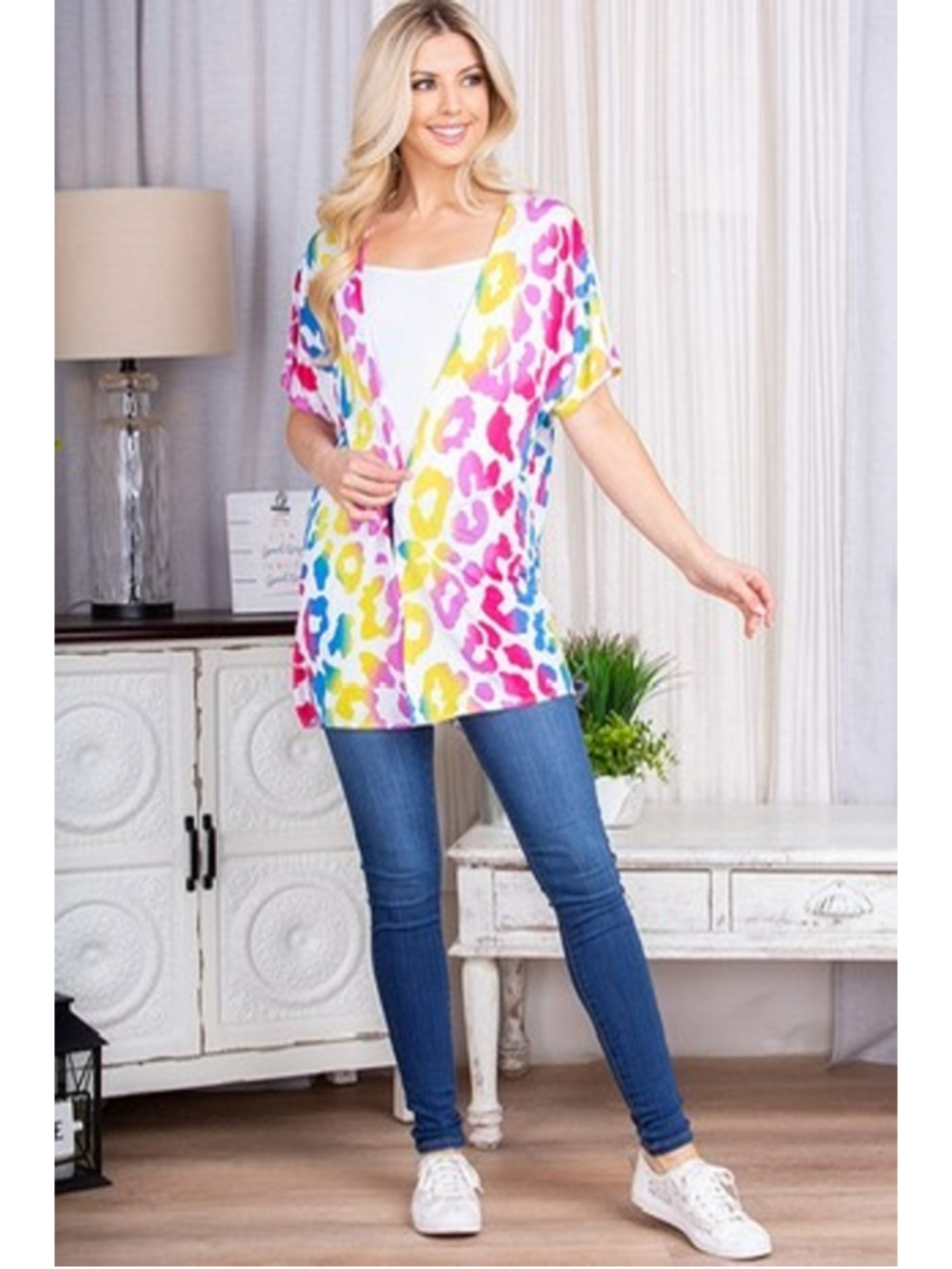 NWOT Heimish Multicolor Open Cardigan in Animal Print Size Small